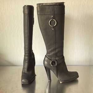 Guess - Genuine Leather High Motorcycle Boots Ash Black Distressed - Size 7 1/2